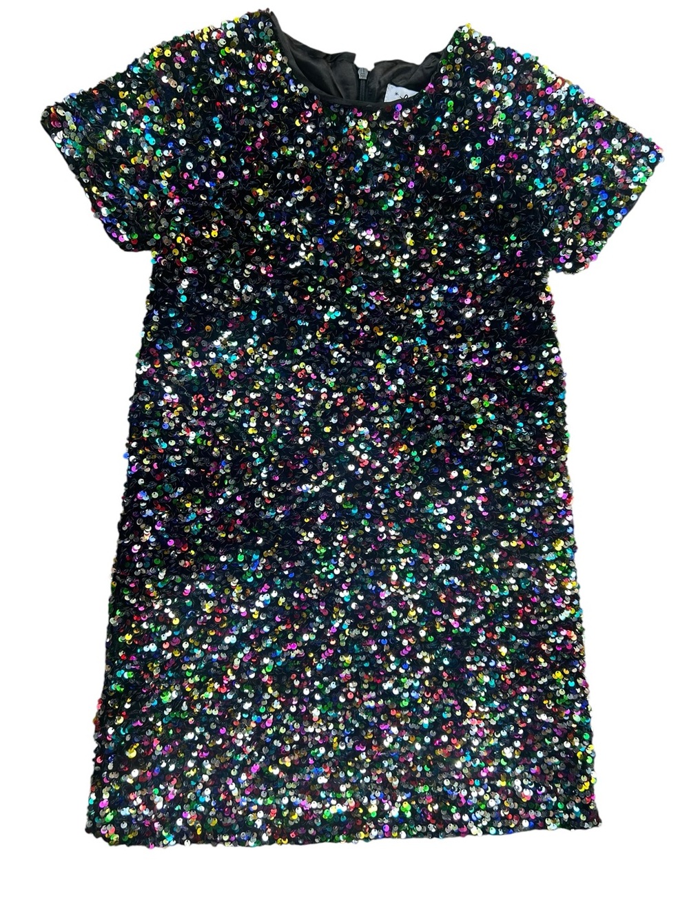 Lola and the Boys Black Multicolor Sequin Short Sleeve Shift Dress 10 Years